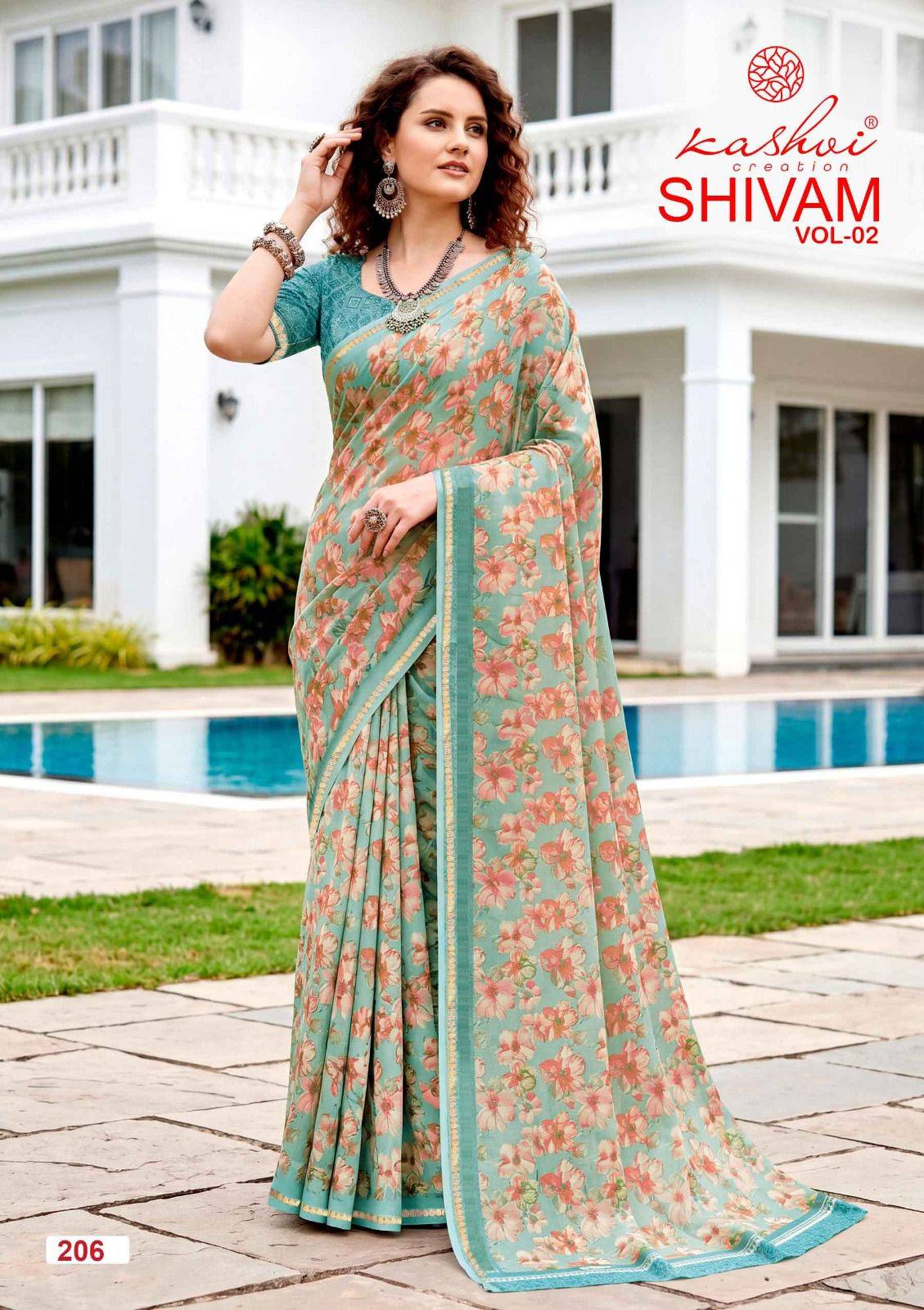 SHIVAM VOL. 2 By KASHVI CREATION 201 To 208 Series Indian Traditional Wear DULL MOSS VISCOSE sarees At Wholesale Price